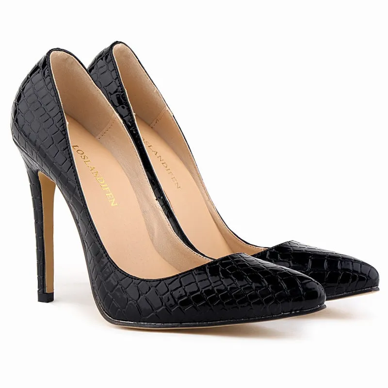 Alligator Pattern Pointed Toe Low Cut Stiletto High Heels