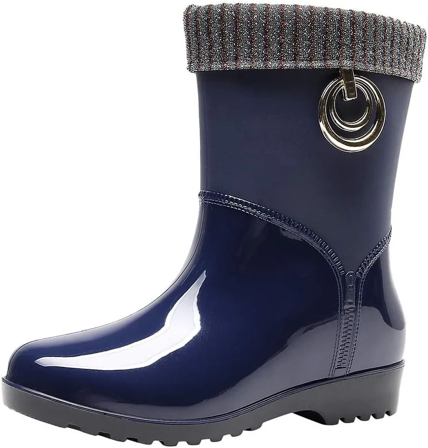 AMDBEL Women's Rain Boots Size 8.5, Womens Rain Boots Mid Calf Rubber Waterproof Lightweight Non Slip Comfortable Garden Boots Outdoor Work Boots