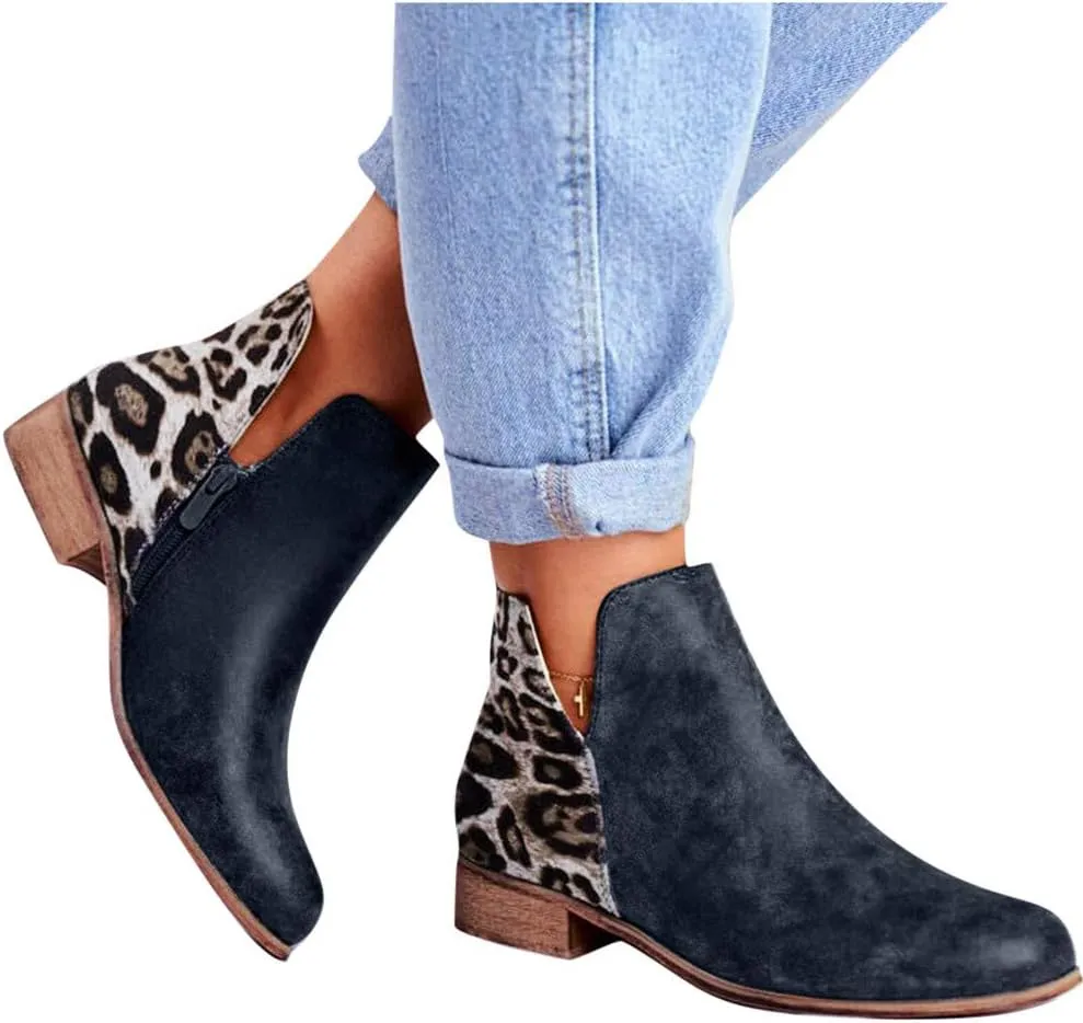 Ankle Booties for Women Low Heel,Ankle Boots Hiking Booties V Cut Ankle Heels Low Heel Block Chunky Shoes Zipper Boot