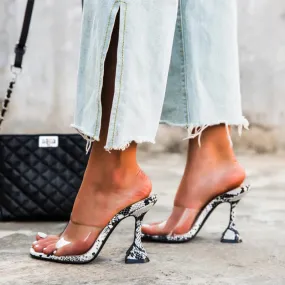 Auden Clear Upper Snakeskin Print Heel Sandals