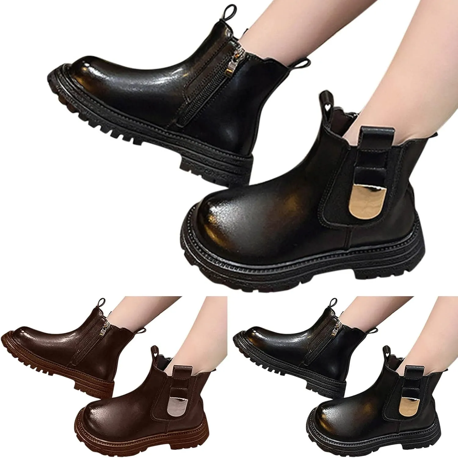 Autumn And Winter Children Boots Girls Ankle Boots Thick Bottom Non Slip Upper Side Zipper Solid Boots for