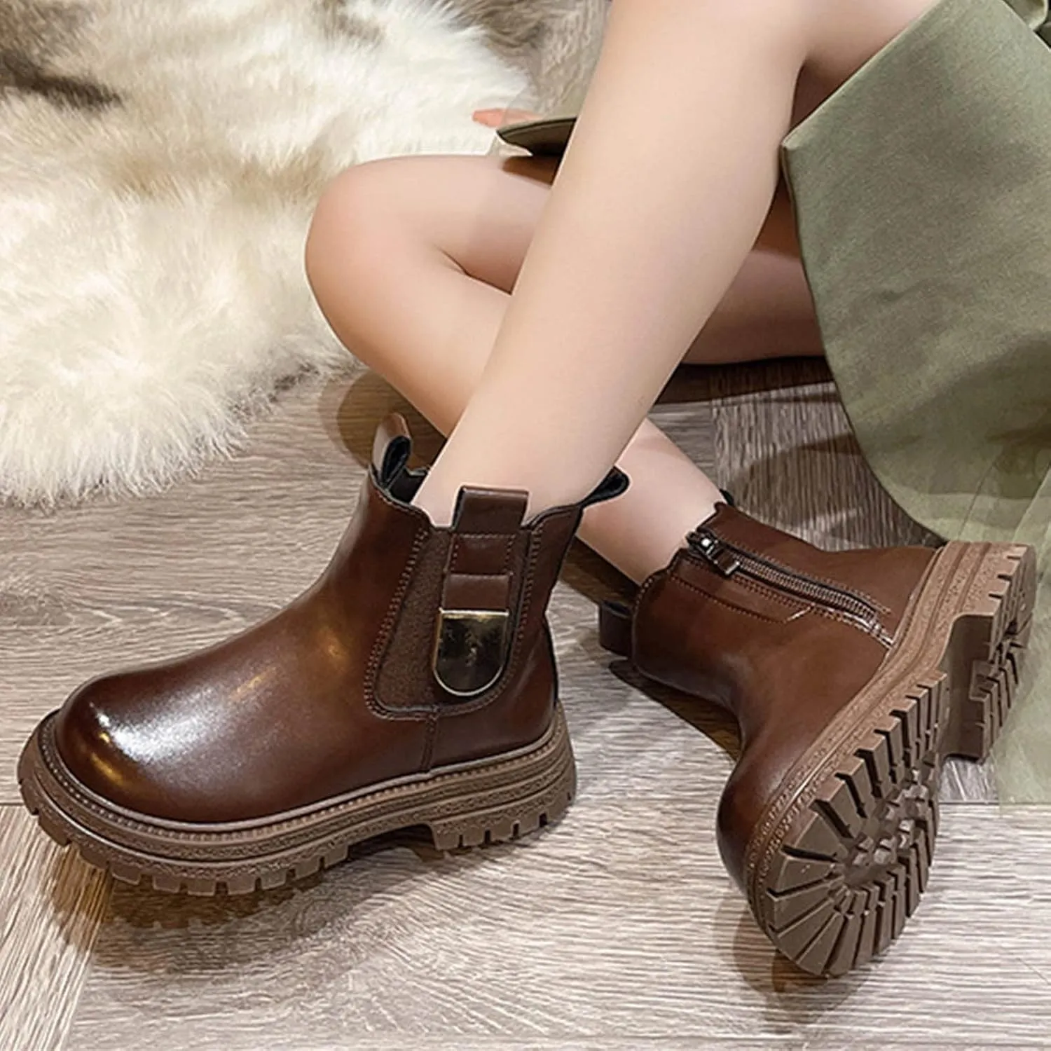Autumn And Winter Children Boots Girls Ankle Boots Thick Bottom Non Slip Upper Side Zipper Solid Boots for