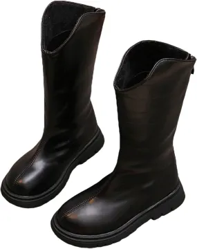 Baby Low Heel Boots Christmas Winter Girls Ankle Boots Mid Leg Solid Color Zipper Classic Shoes (Black, 12 Little Child)