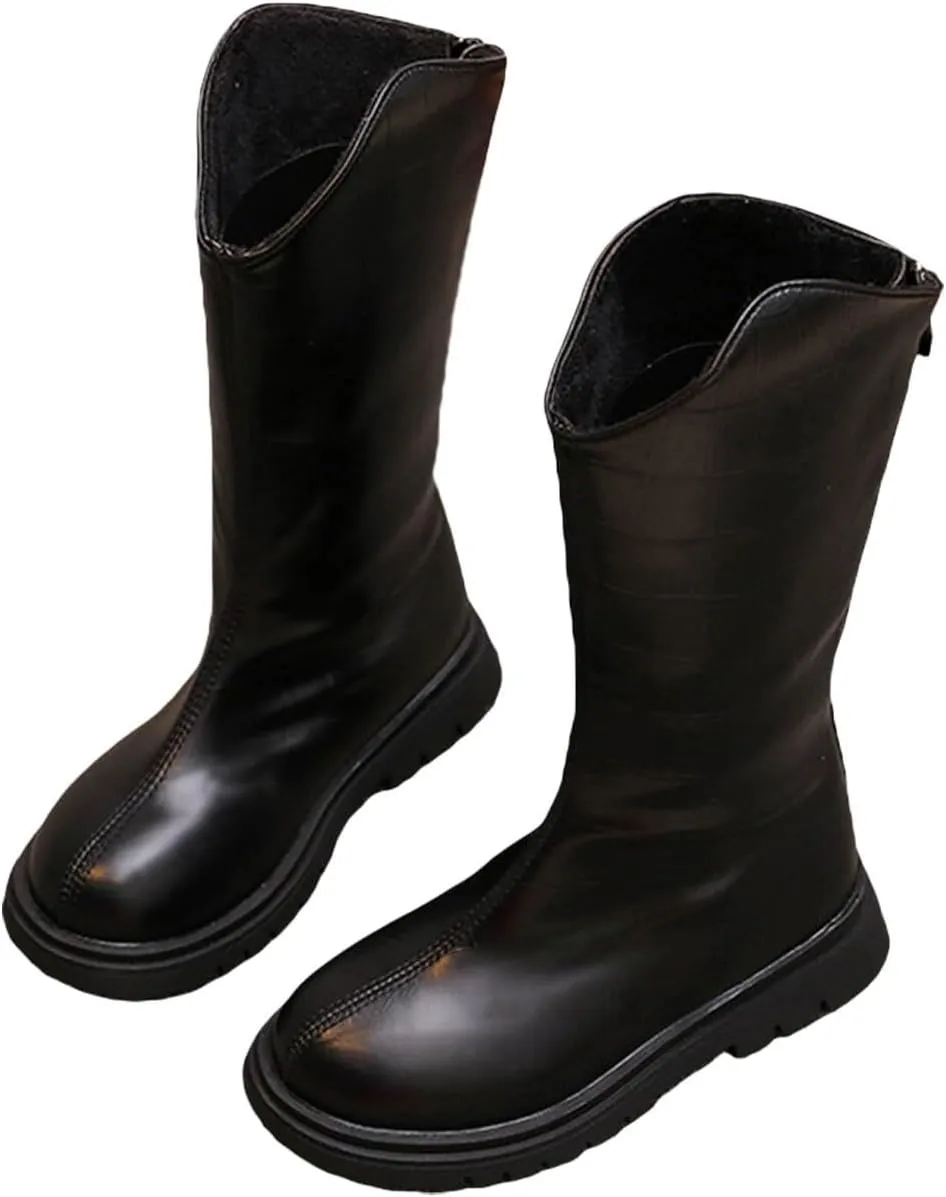 Baby Low Heel Boots Christmas Winter Girls Ankle Boots Mid Leg Solid Color Zipper Classic Shoes (Black, 12 Little Child)