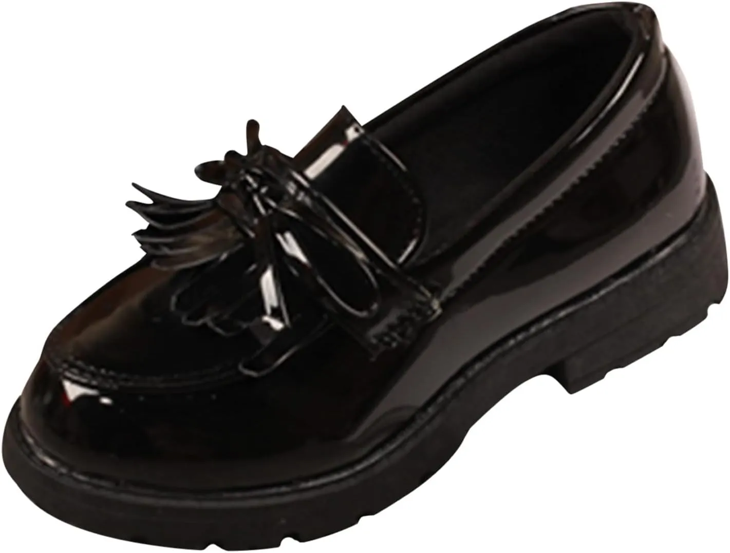 Big Girls Loafer Slip On Leather Tassel Bow School Dress Shoes 𝗣atent-Leather Reflective Flat Loafers Glitter Shoes