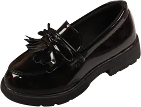 Big Girls Loafer Slip On Leather Tassel Bow School Dress Shoes 𝗣atent-Leather Reflective Flat Loafers Glitter Shoes