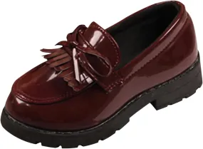 Big Girls Loafer Slip On Leather Tassel Bow School Dress Shoes 𝗣atent-Leather Reflective Flat Loafers Glitter Shoes