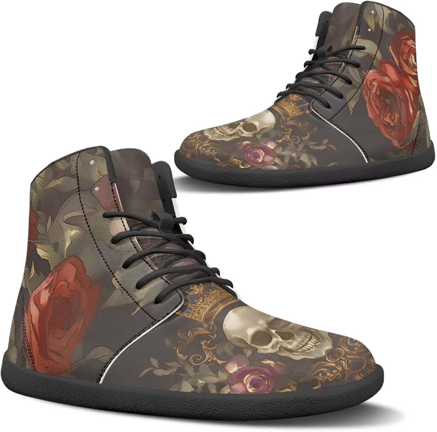 Binienty Men Women High Top Barefoot Shoes Lace Up PU Leather Sneaker Anti Slip