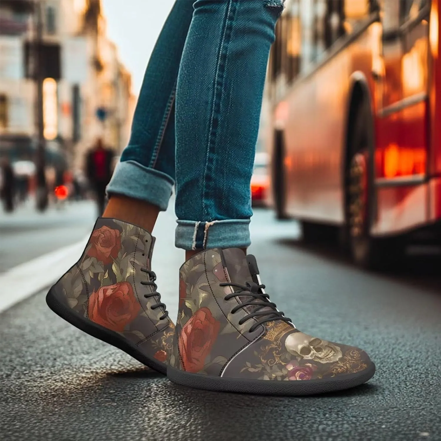 Binienty Men Women High Top Barefoot Shoes Lace Up PU Leather Sneaker Anti Slip