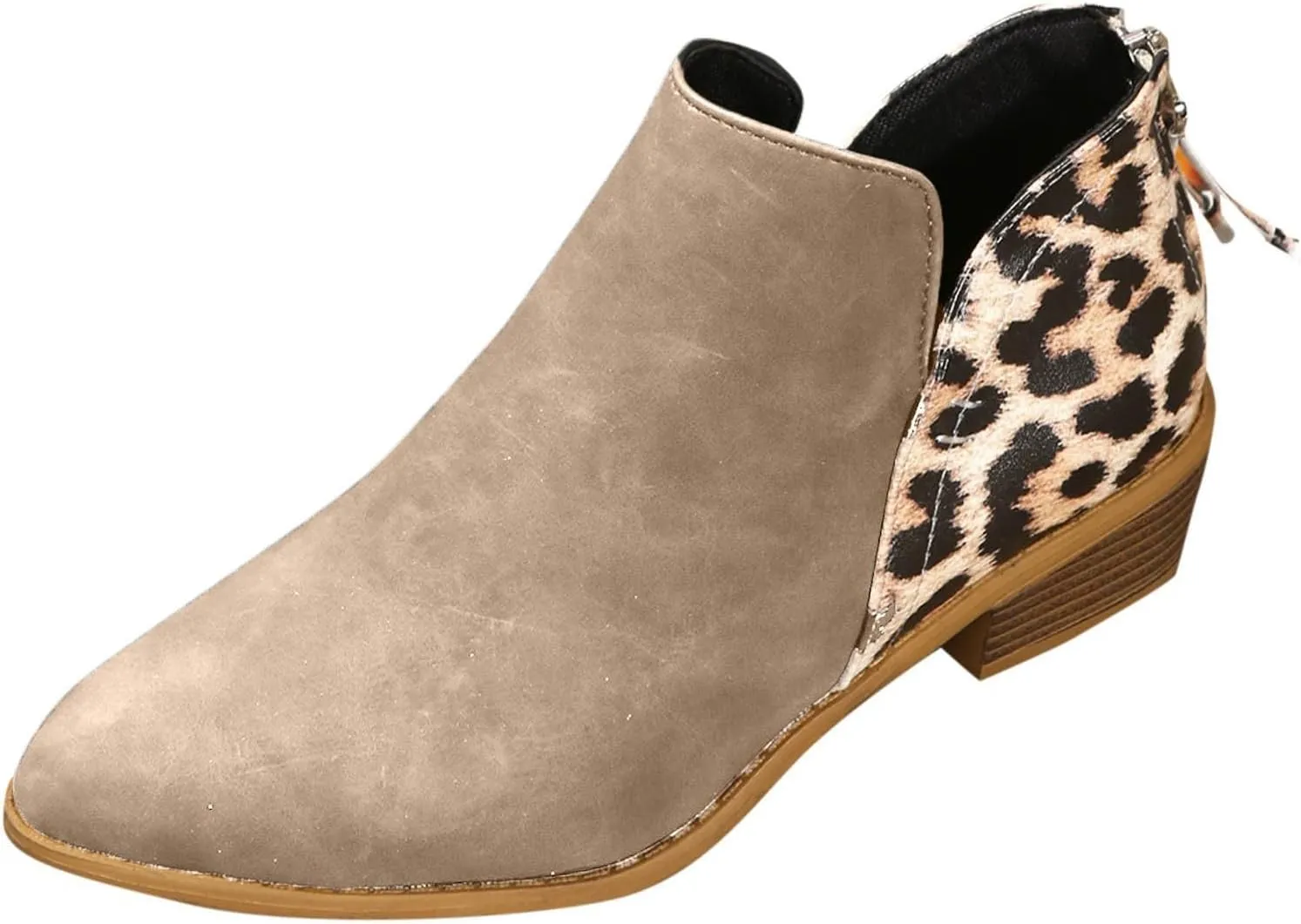 Boots for Women Ankle Booties Winter Autumn and Winter Large Size Suede Chunky Heel Side Zipper Leopard Print Boots