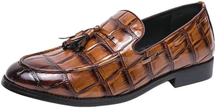 Classic Formal Fashion Leather Shoes Men Brown Dress Shoes Slip On Men Business Patent Leather Shoes Men Party Flat Shoes