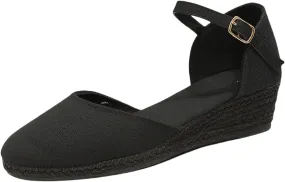 Closed Toe Sandals Women,Closed Wedges,Wedges Heels Espadrilles Wedge,Canvas Ankle Strap Shoes Platform Heel Buckle Dressy Wedge Heeled Ladies Comfortable Summer Beach Wedding