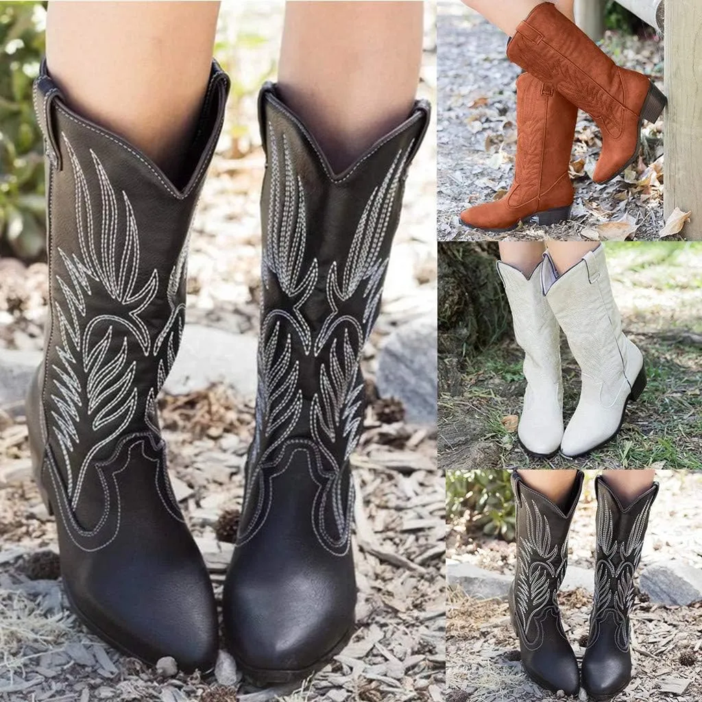 Eduavar Cowboy Boots for Women Cowboy Style, Cowboy Boots for Women Wide Calf Amelia Western Boots Pointed Toe Low Heel Boots