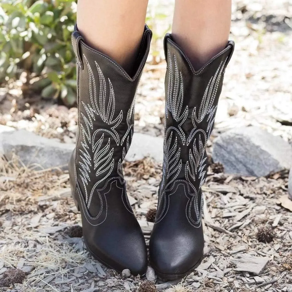 Eduavar Cowboy Boots for Women Cowboy Style, Cowboy Boots for Women Wide Calf Amelia Western Boots Pointed Toe Low Heel Boots