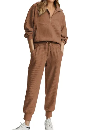 Fantaslook Womens 2 Piece Outfits Long Sleeve Half Zip Sweatsuits with Pockets Pullover Lounge Set