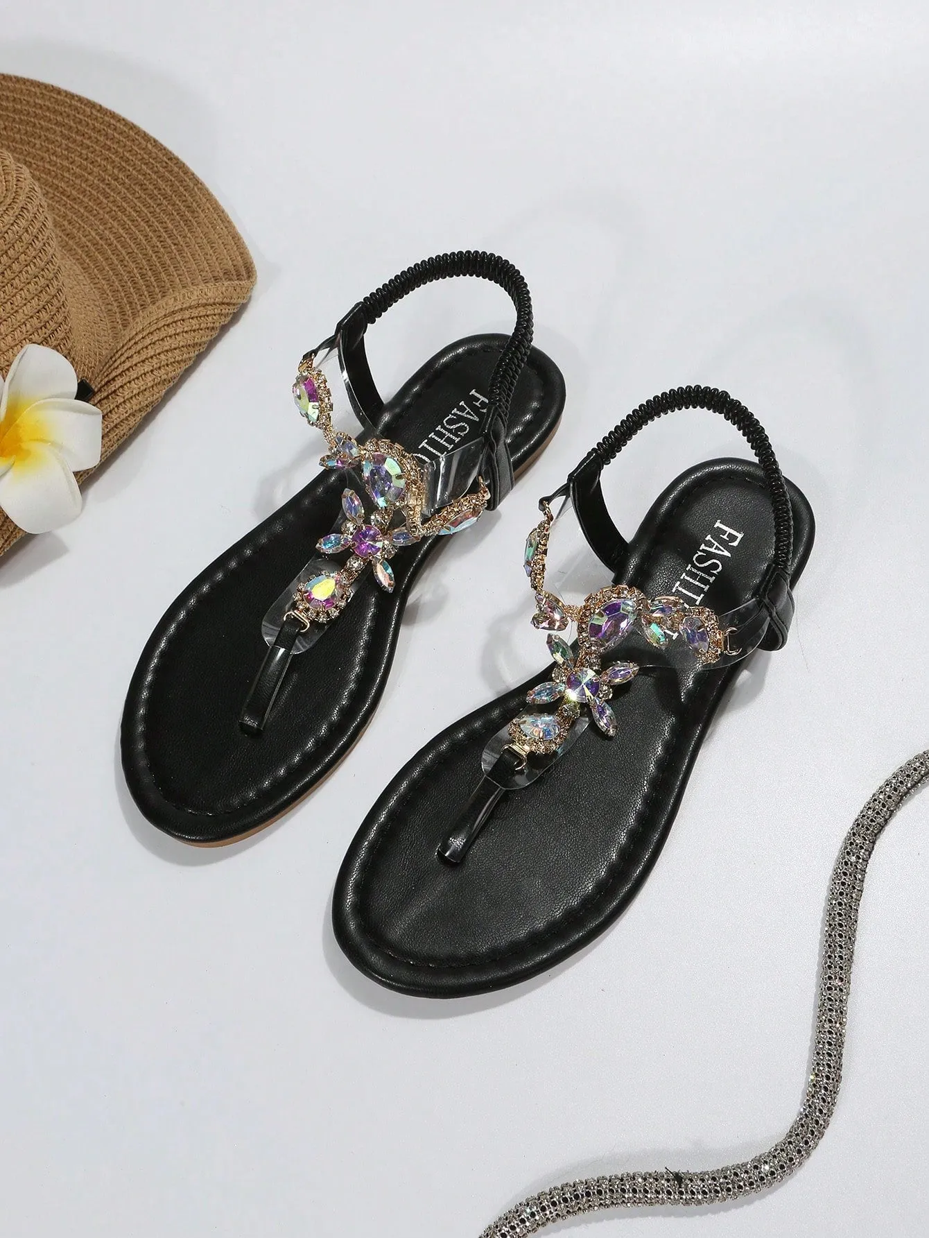 Fashion Sandals For Women, Rhinestone Decor Thong Sandals