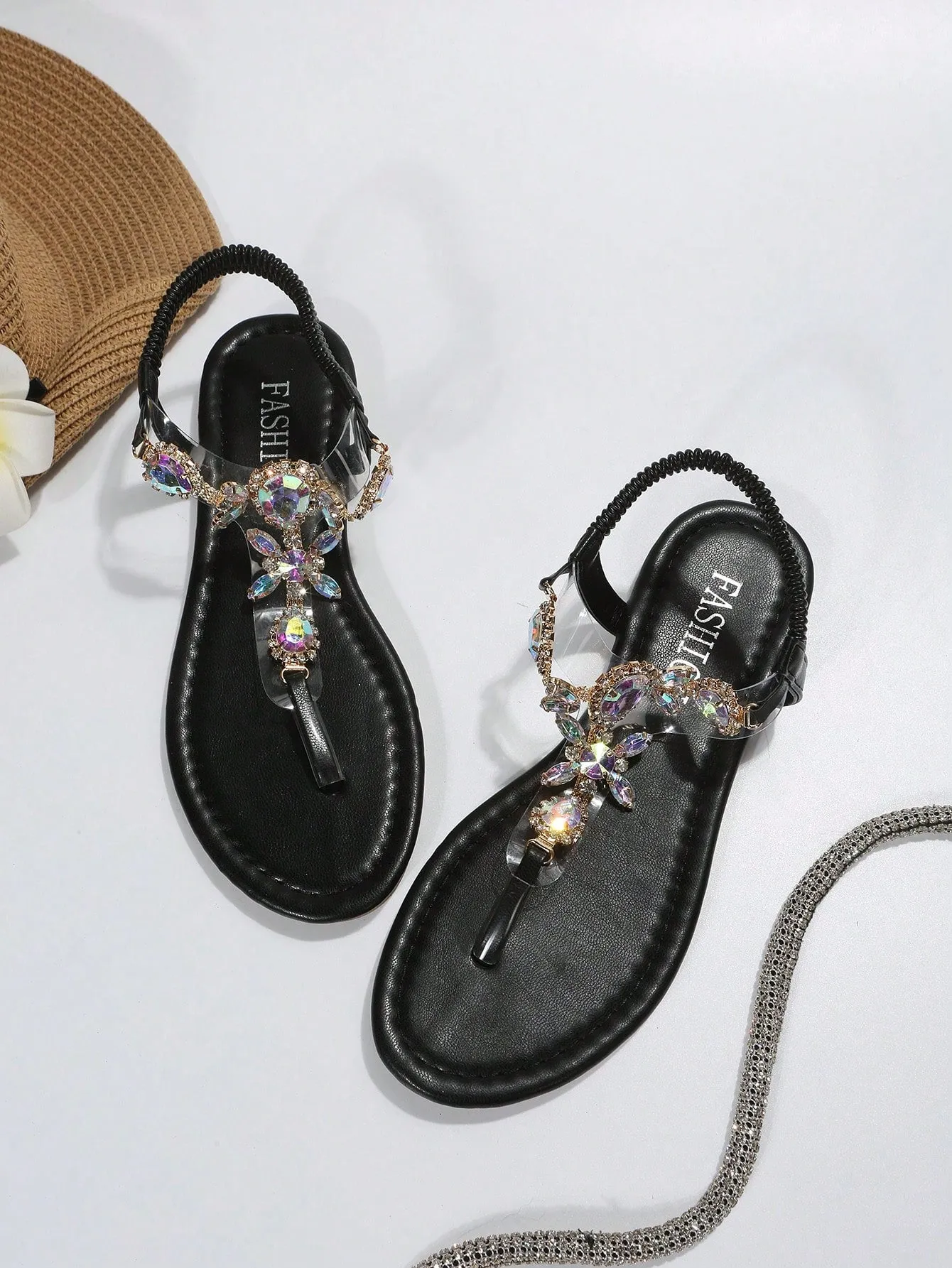 Fashion Sandals For Women, Rhinestone Decor Thong Sandals