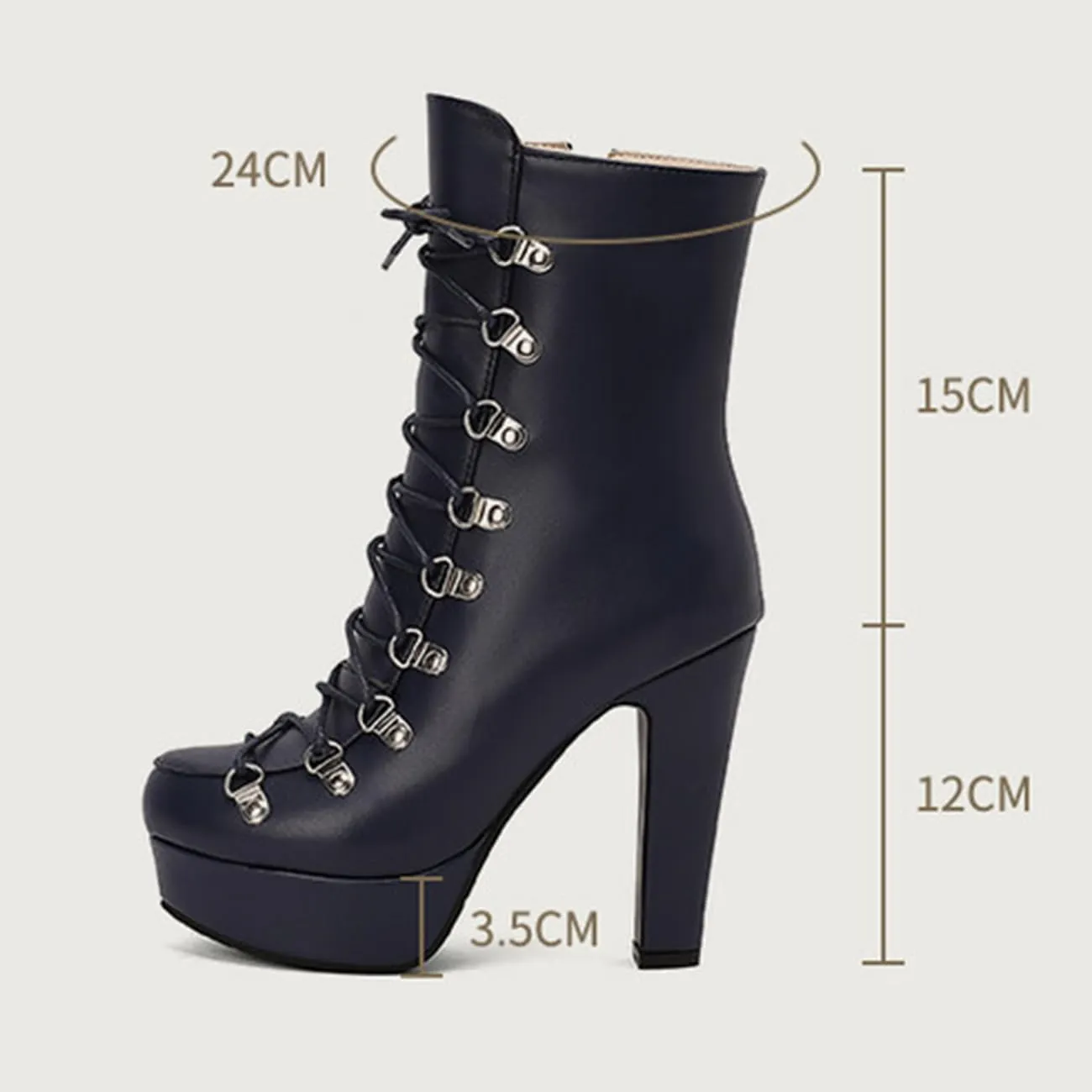 Fashion Womens Chunky High Heels Ankle Boots Lace up Platform Heels Booties