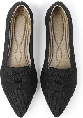 Flats for Womens Classic Pointed Toe Ballet Flats Comfortable Knit Dressy Bow Flats Shoes