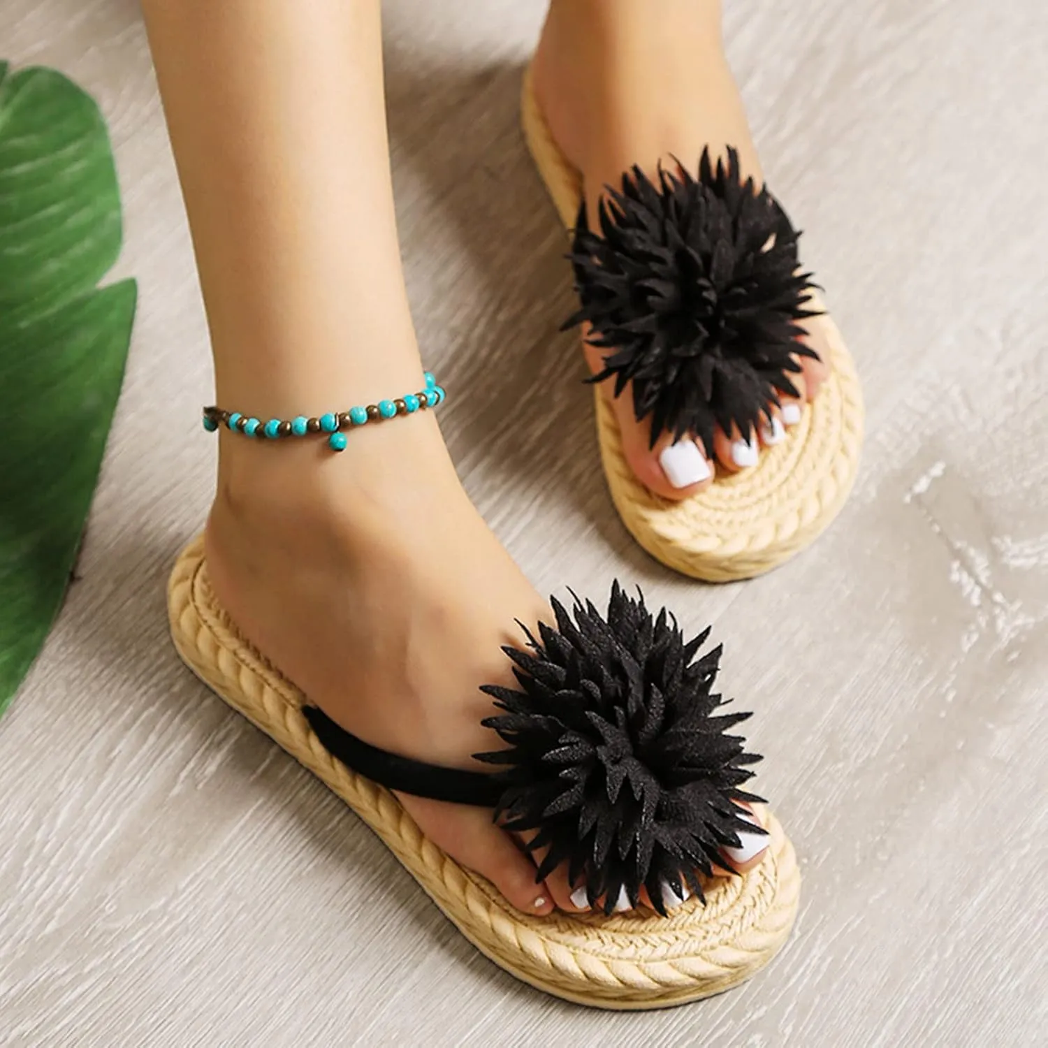 Flip Flops for Women Flower Comfort Flip Flops Flat Sandals Bohemia Beach Sandals Summer Beach Slippers Vacation Shoes
