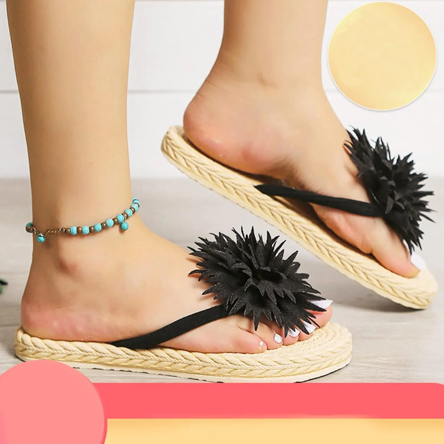 Flip Flops for Women Flower Comfort Flip Flops Flat Sandals Bohemia Beach Sandals Summer Beach Slippers Vacation Shoes