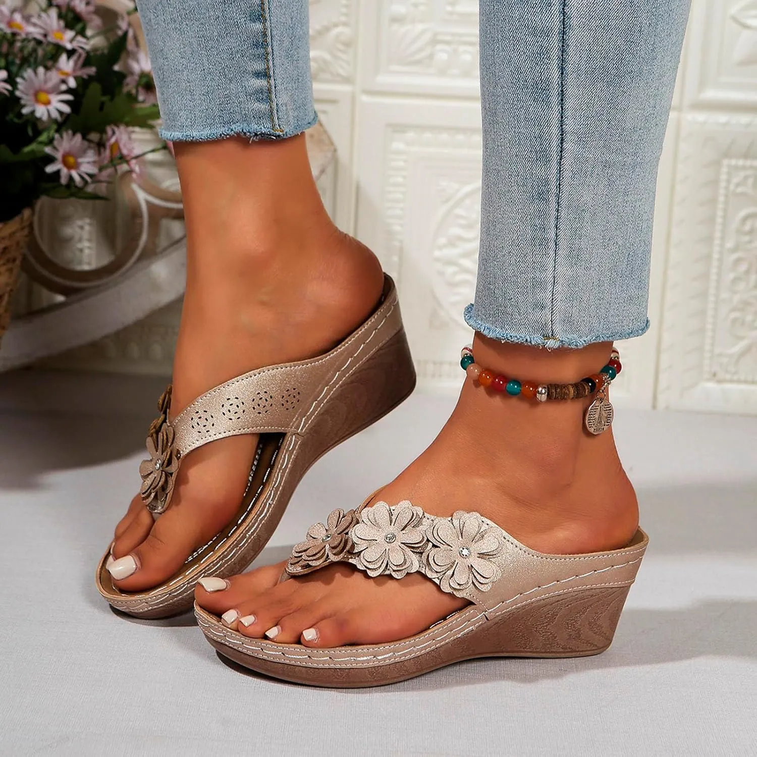 Flip Flops for Women Orthopedic Wedge Sandals Summer Dressy Flat Sandals Casual Open Toe Flip Flops Sandal