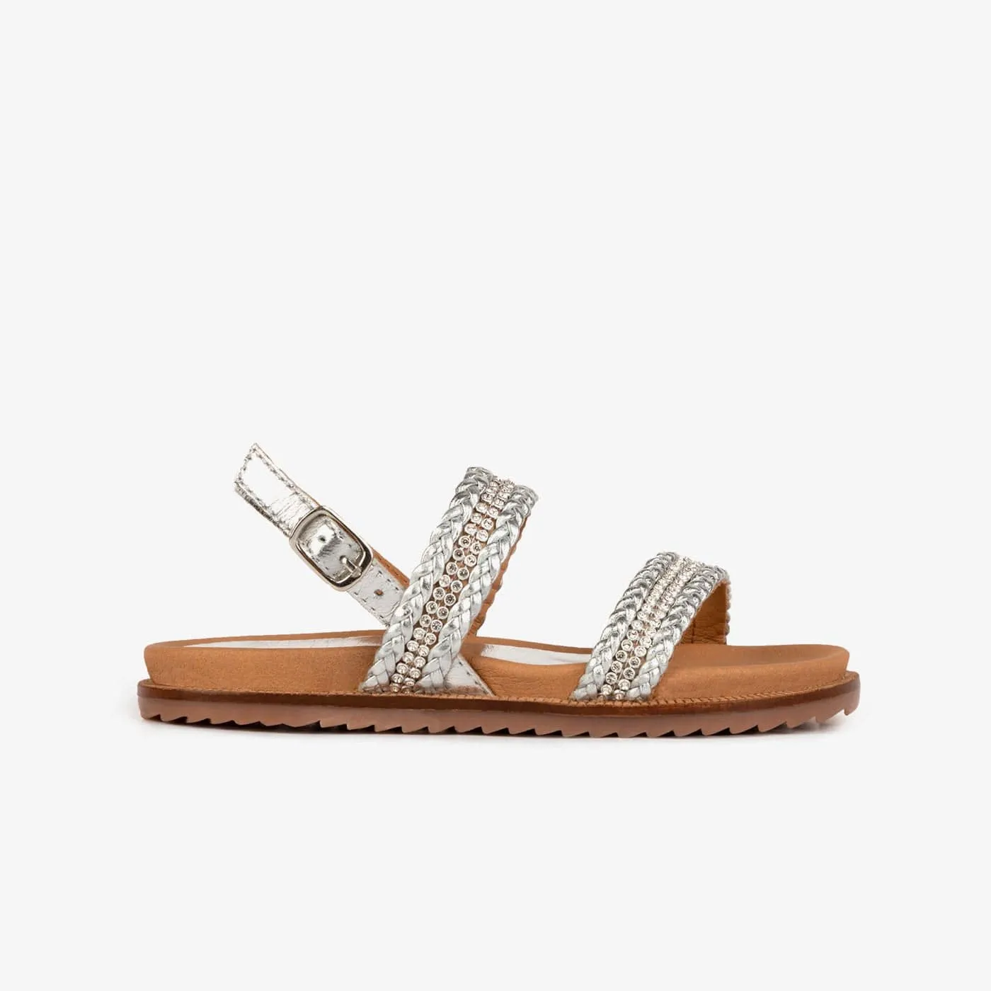 Girl's Silver Strass Leather Sandals