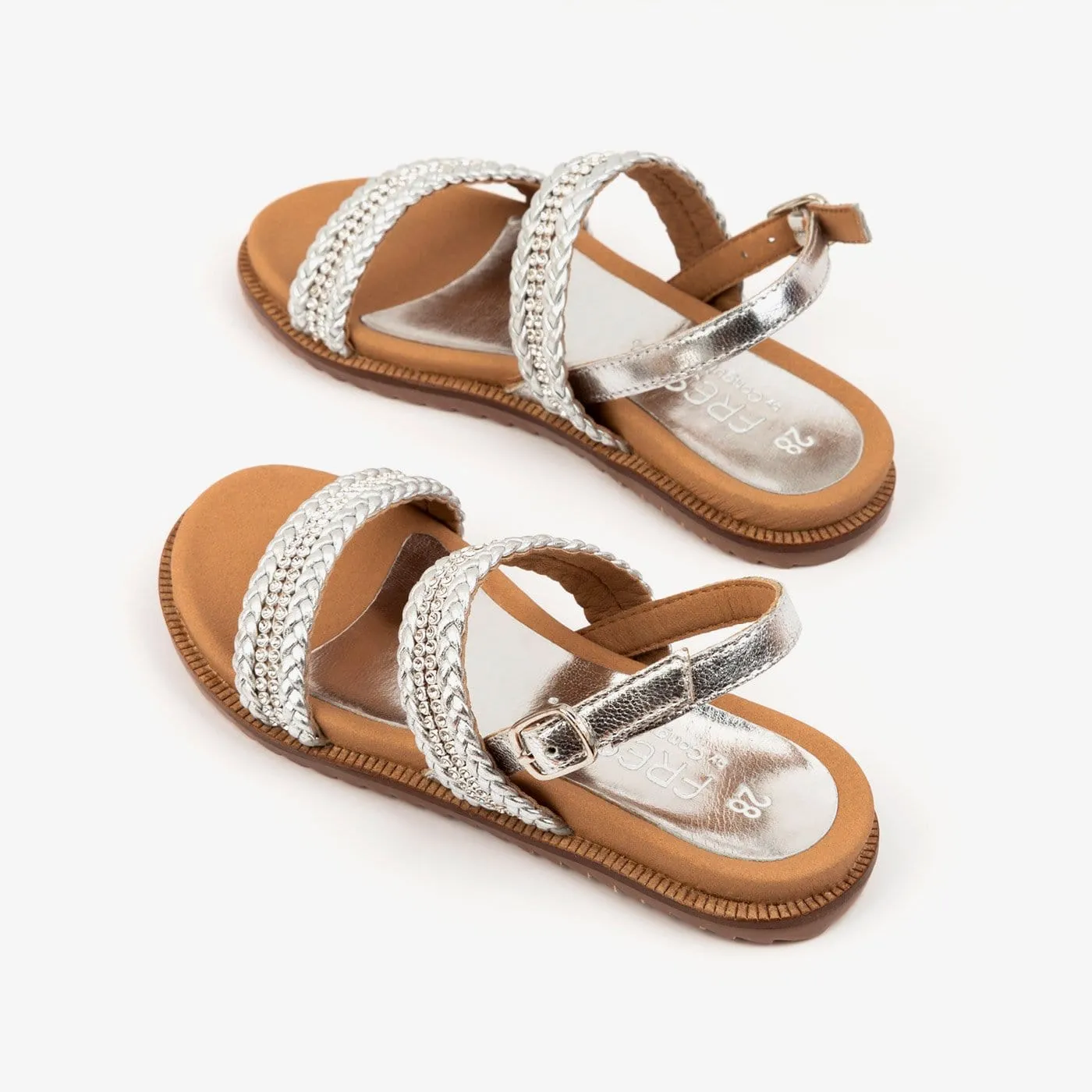 Girl's Silver Strass Leather Sandals