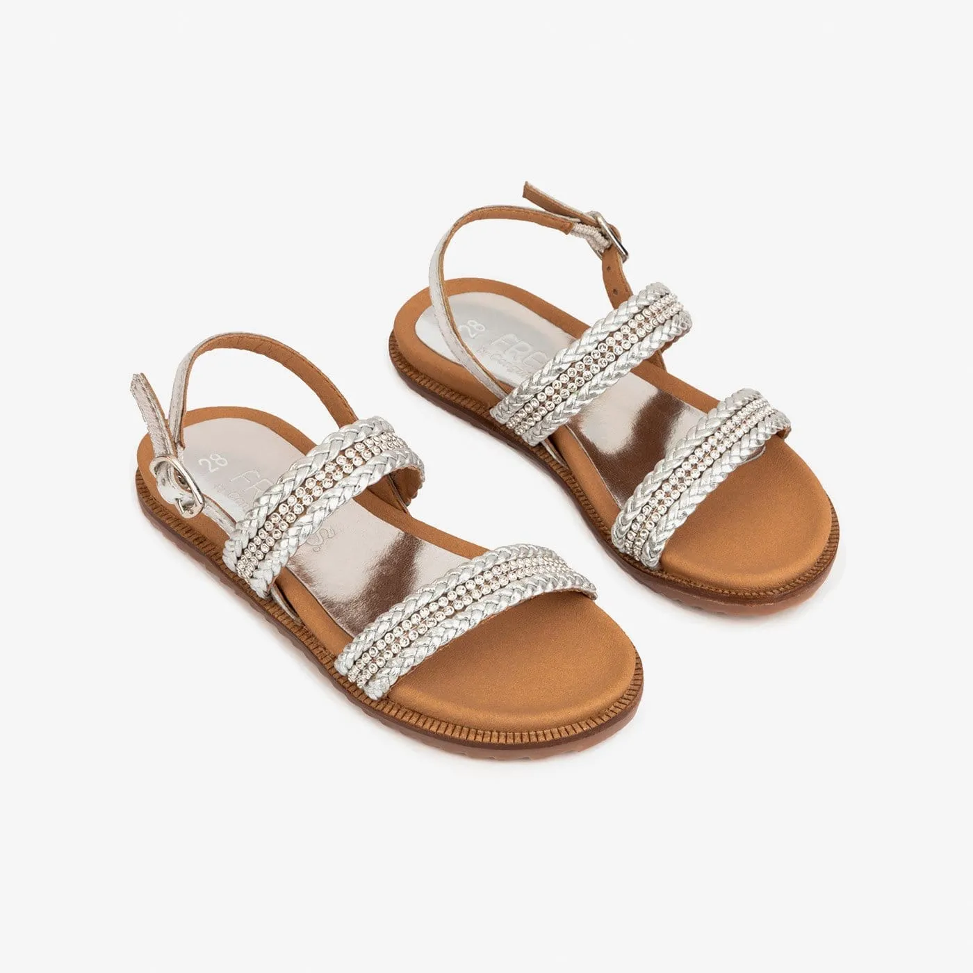 Girl's Silver Strass Leather Sandals
