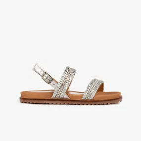 Girl's Silver Strass Leather Sandals