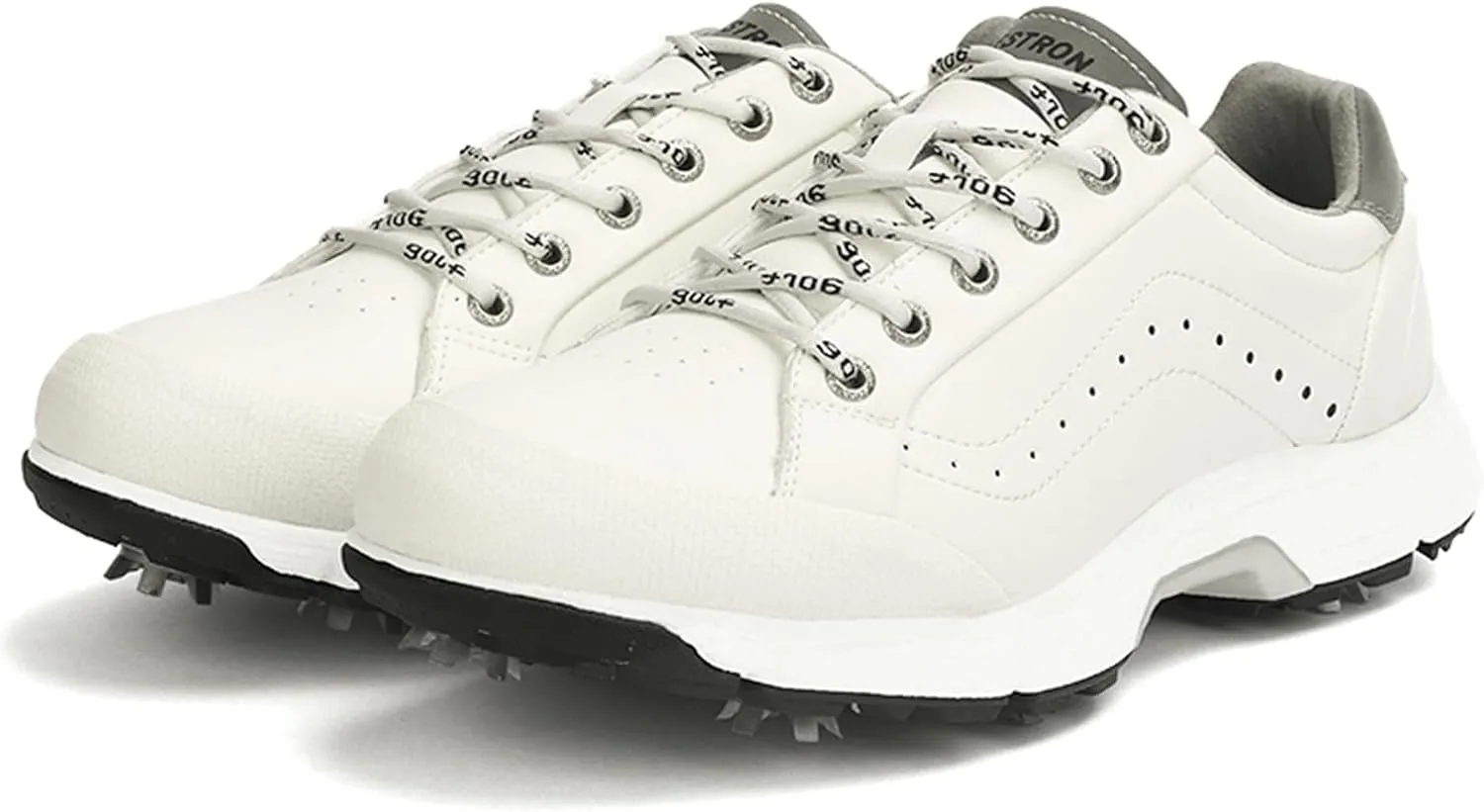 JiuQing Men's Golf Shoes Professional Spikes Leather Golfing Trainers Waterproof Anti-Slip