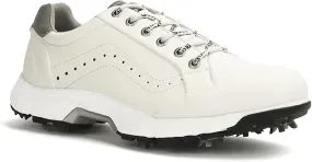 JiuQing Men's Golf Shoes Professional Spikes Leather Golfing Trainers Waterproof Anti-Slip