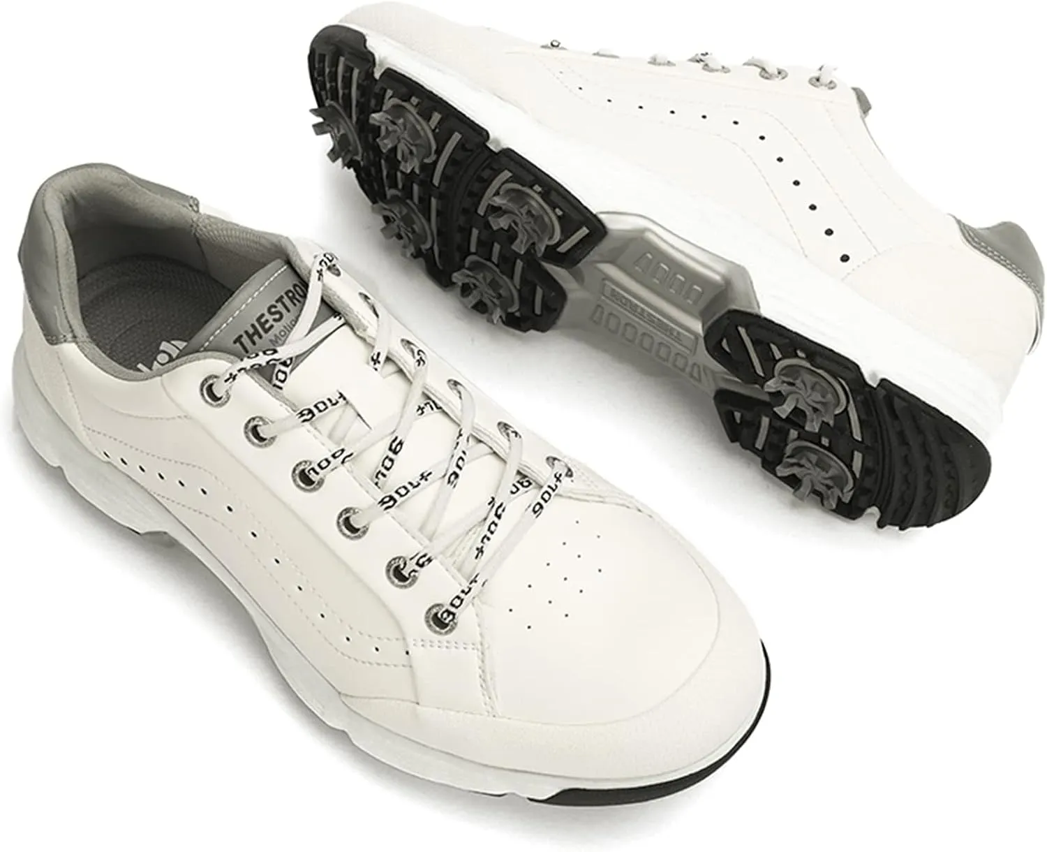 JiuQing Men's Golf Shoes Professional Spikes Leather Golfing Trainers Waterproof Anti-Slip