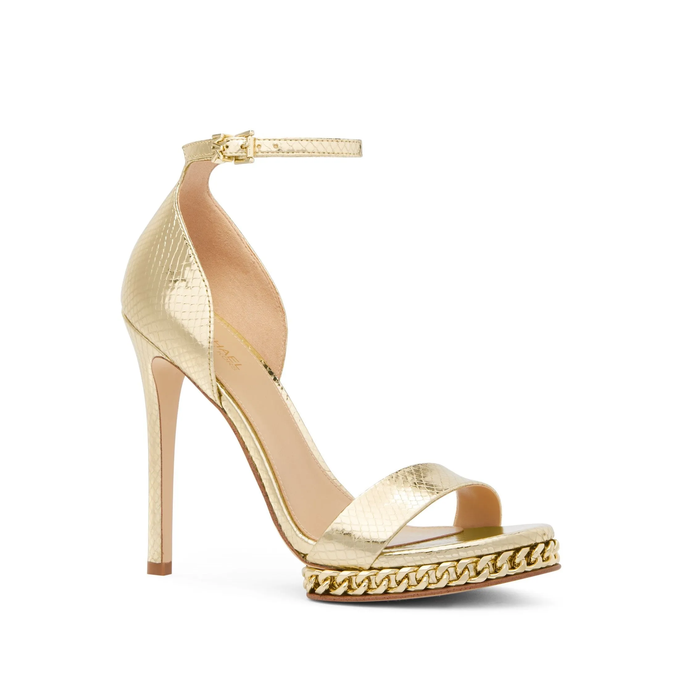Jordyn Embellished Metallic Snake Embossed Leather Platform Sandal