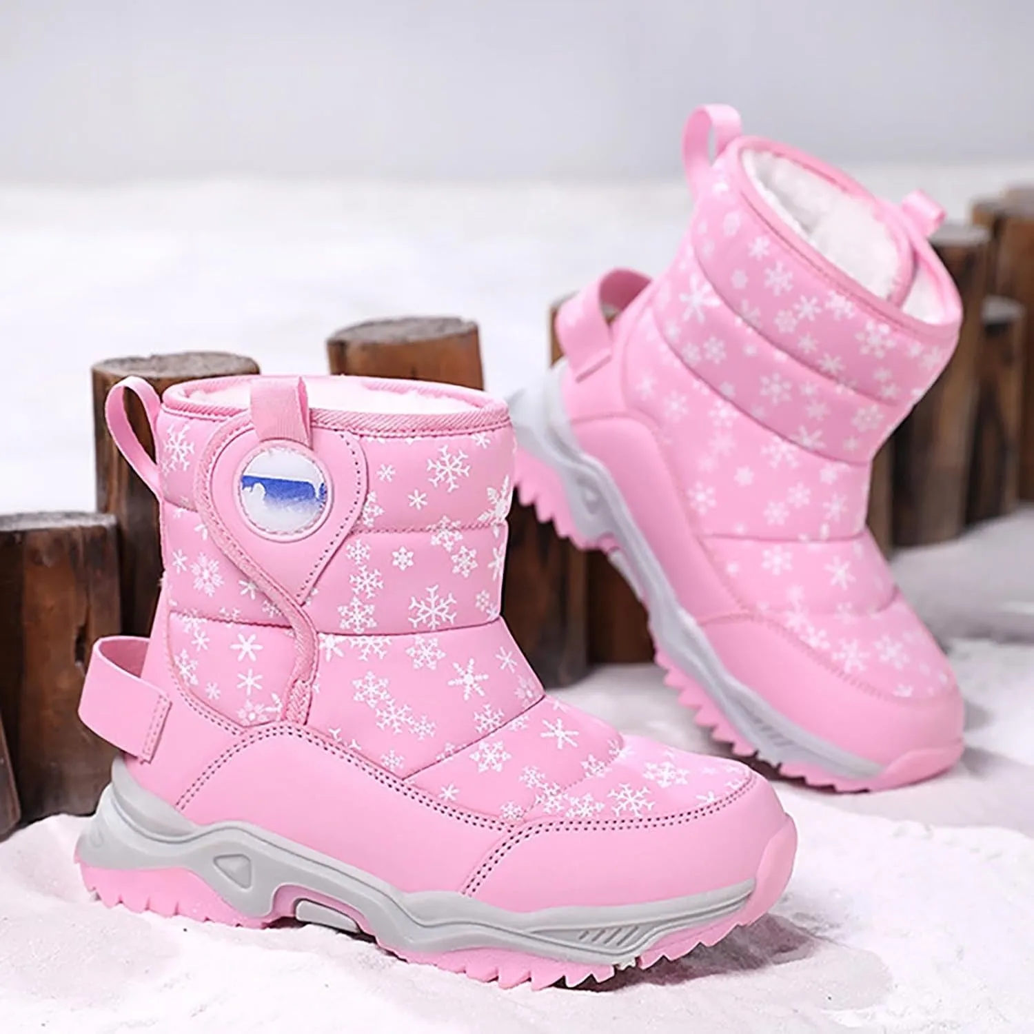 Kids Boy Girl Snow Boots Winter Outdoor Water Proof with Fr Lined Cold-Weather Mid Calf Snow Slip esistant Boots