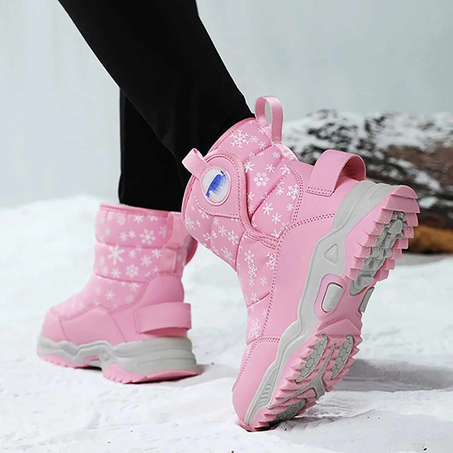 Kids Boy Girl Snow Boots Winter Outdoor Water Proof with Fr Lined Cold-Weather Mid Calf Snow Slip esistant Boots
