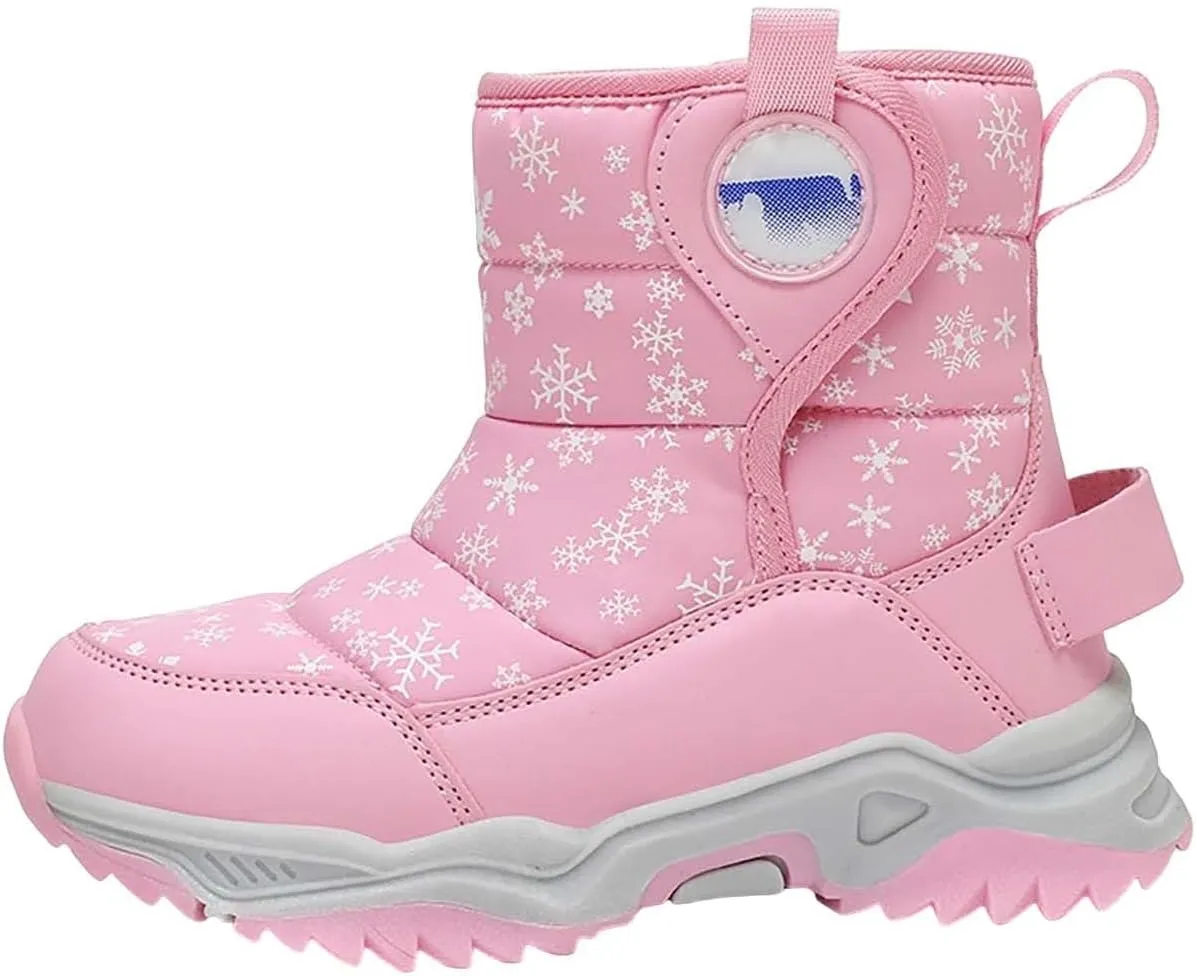 Kids Boy Girl Snow Boots Winter Outdoor Water Proof with Fr Lined Cold-Weather Mid Calf Snow Slip esistant Boots