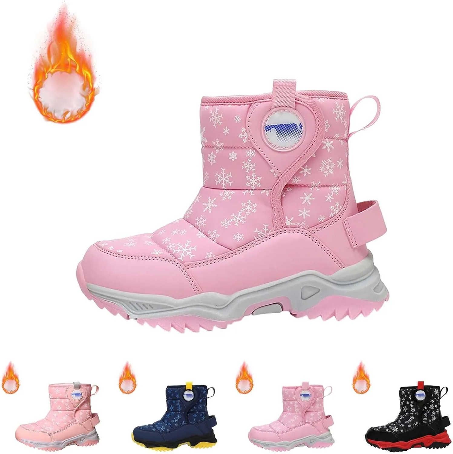 Kids Boy Girl Snow Boots Winter Outdoor Water Proof with Fr Lined Cold-Weather Mid Calf Snow Slip esistant Boots
