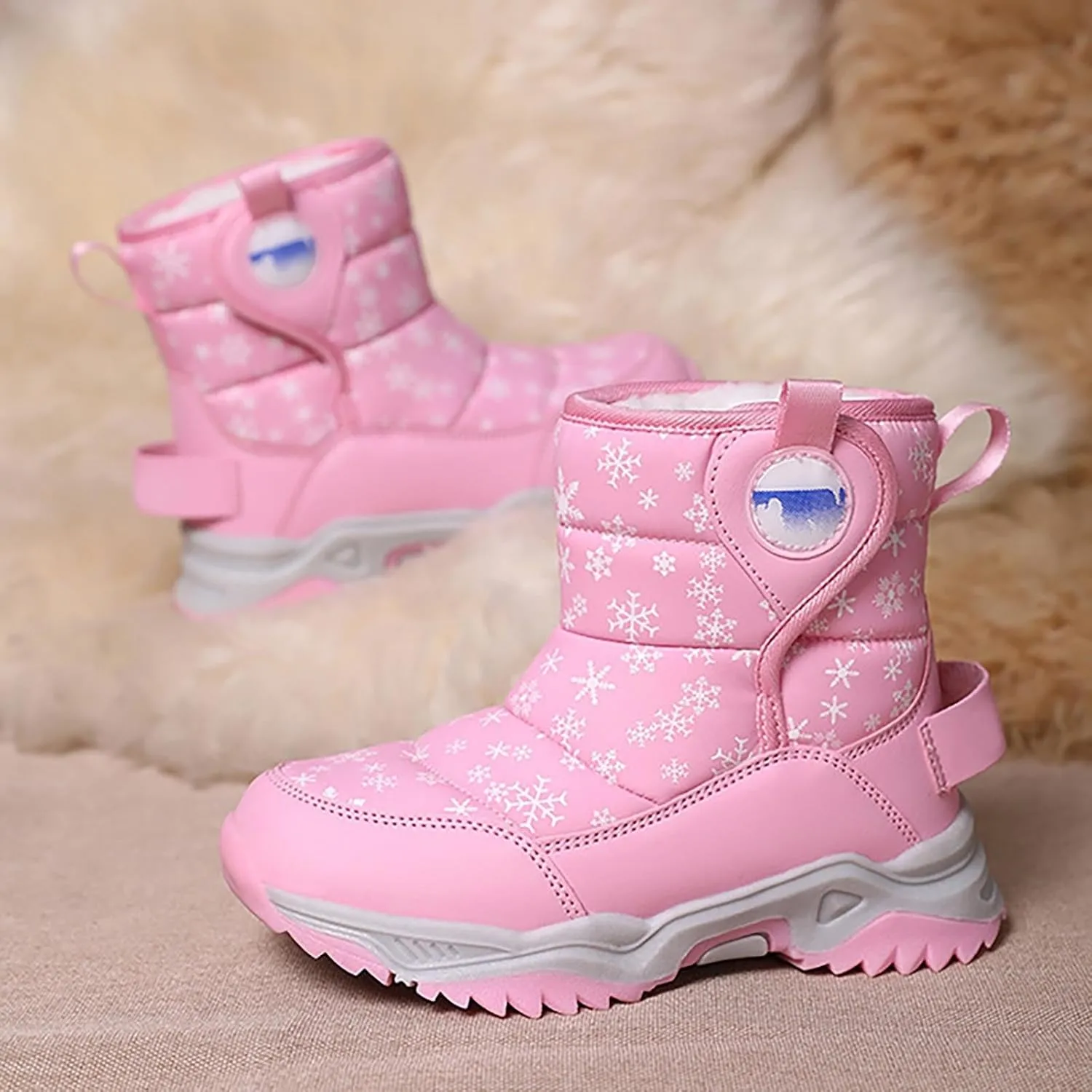 Kids Boy Girl Snow Boots Winter Outdoor Water Proof with Fr Lined Cold-Weather Mid Calf Snow Slip esistant Boots