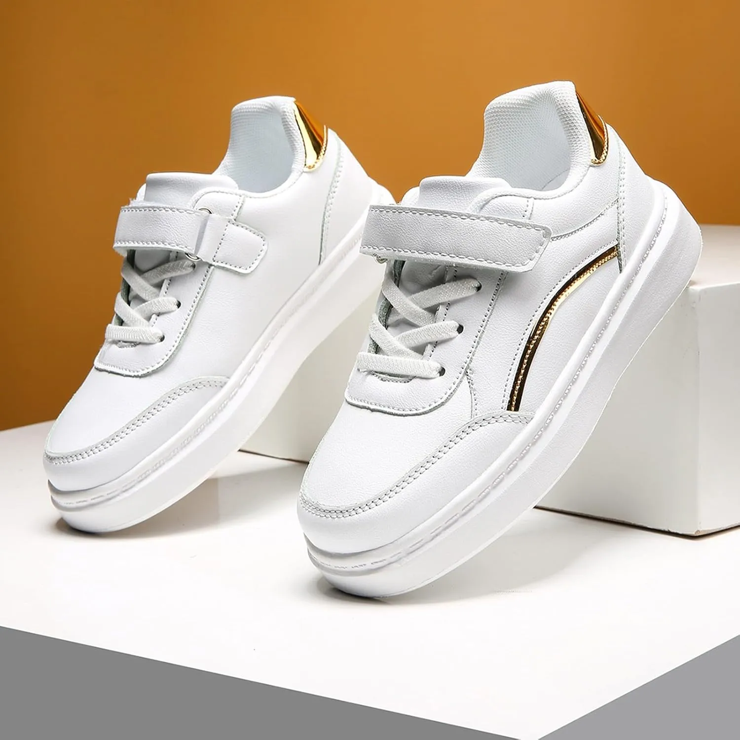 Kids Sneakers Boys and Girls Spring Summer Autumn and Winter Leather Leather Adjustable Shoelaces Slip on Tennis Shoes
