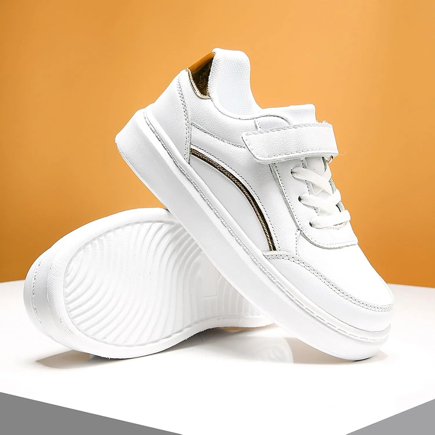 Kids Sneakers Boys and Girls Spring Summer Autumn and Winter Leather Leather Adjustable Shoelaces Slip on Tennis Shoes