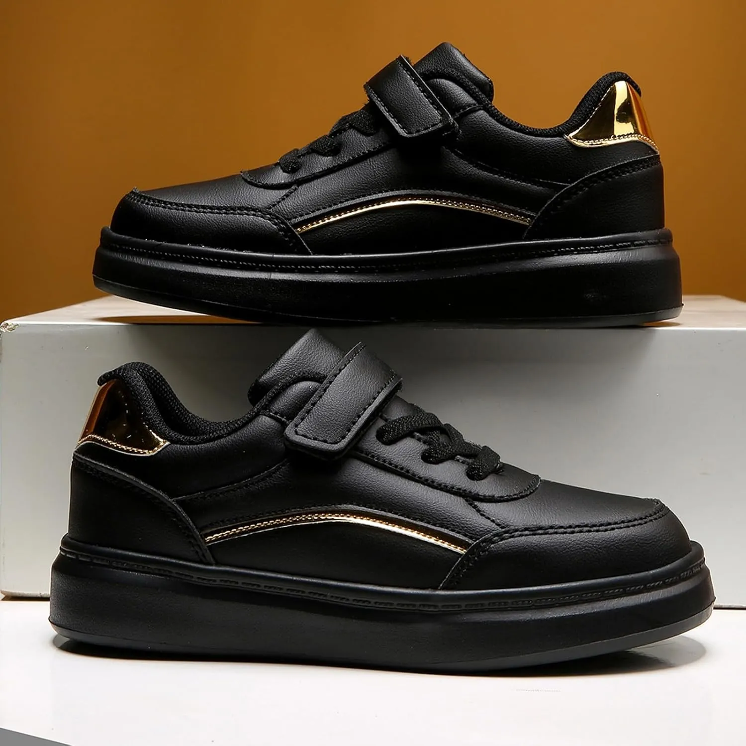 Kids Sneakers Boys and Girls Spring Summer Autumn and Winter Leather Leather Adjustable Shoelaces Slip on Tennis Shoes