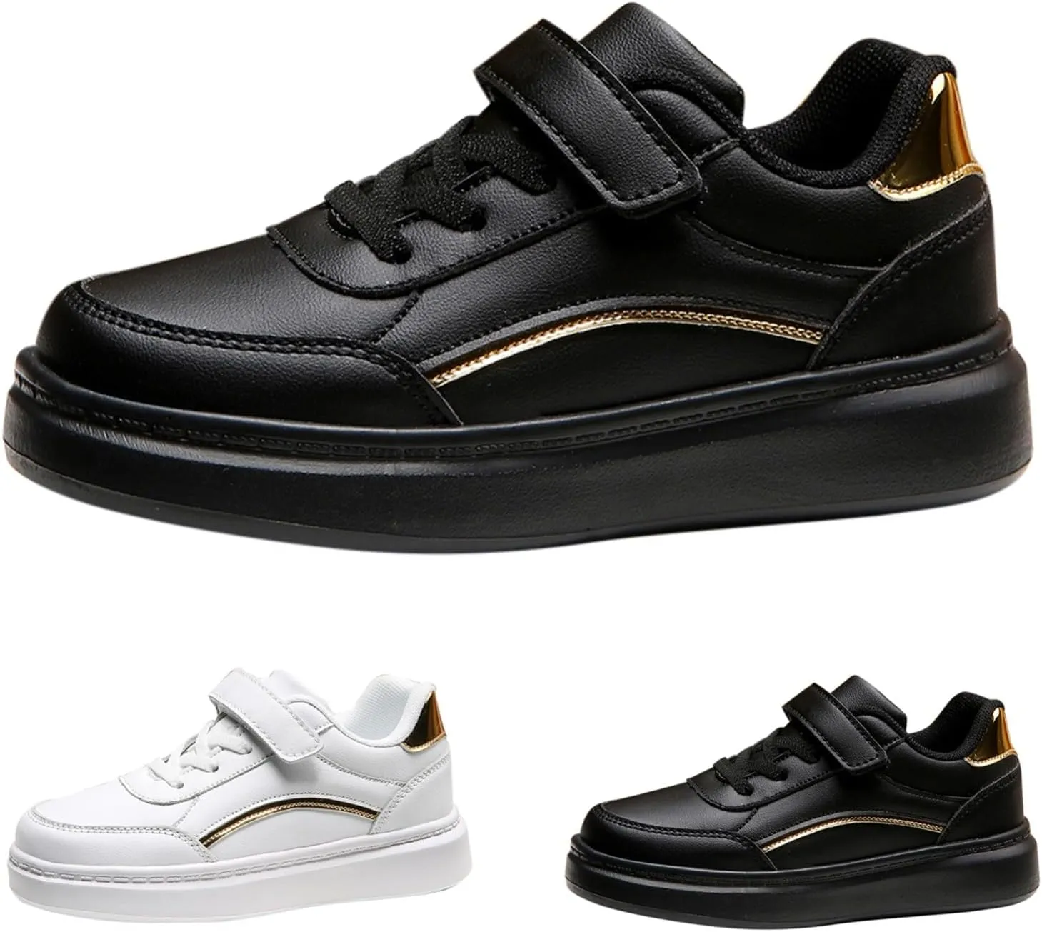 Kids Sneakers Boys and Girls Spring Summer Autumn and Winter Leather Leather Adjustable Shoelaces Slip on Tennis Shoes