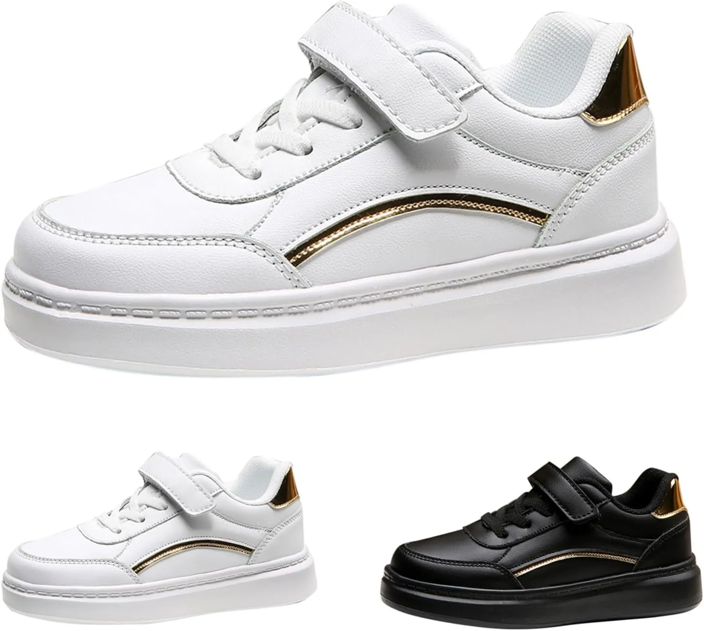 Kids Sneakers Boys and Girls Spring Summer Autumn and Winter Leather Leather Adjustable Shoelaces Slip on Tennis Shoes