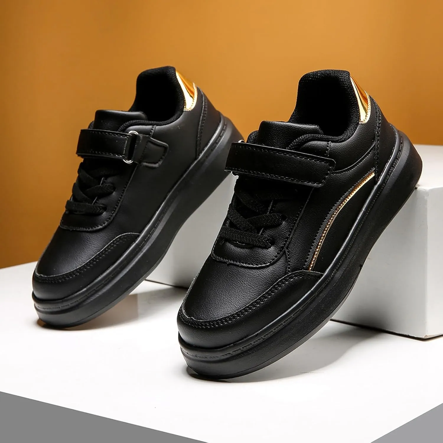 Kids Sneakers Boys and Girls Spring Summer Autumn and Winter Leather Leather Adjustable Shoelaces Slip on Tennis Shoes
