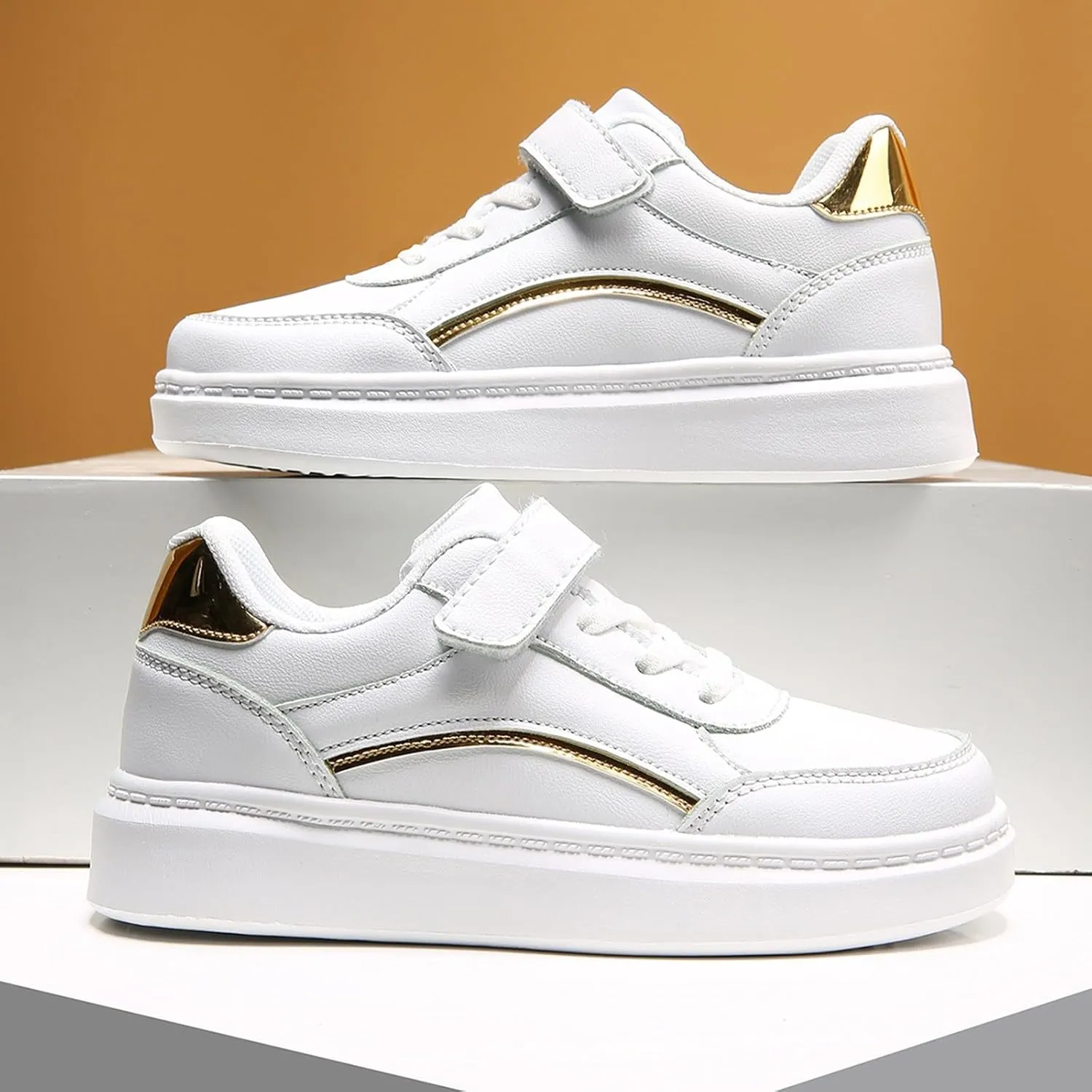 Kids Sneakers Boys and Girls Spring Summer Autumn and Winter Leather Leather Adjustable Shoelaces Slip on Tennis Shoes