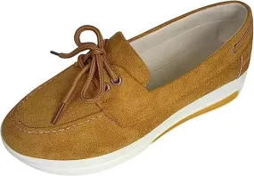 Ladmiple Sneakers For Women Slip On Wide Width Casual Leather Walking Shoes Dressy Casual Summer Lace Up Platform Loafer