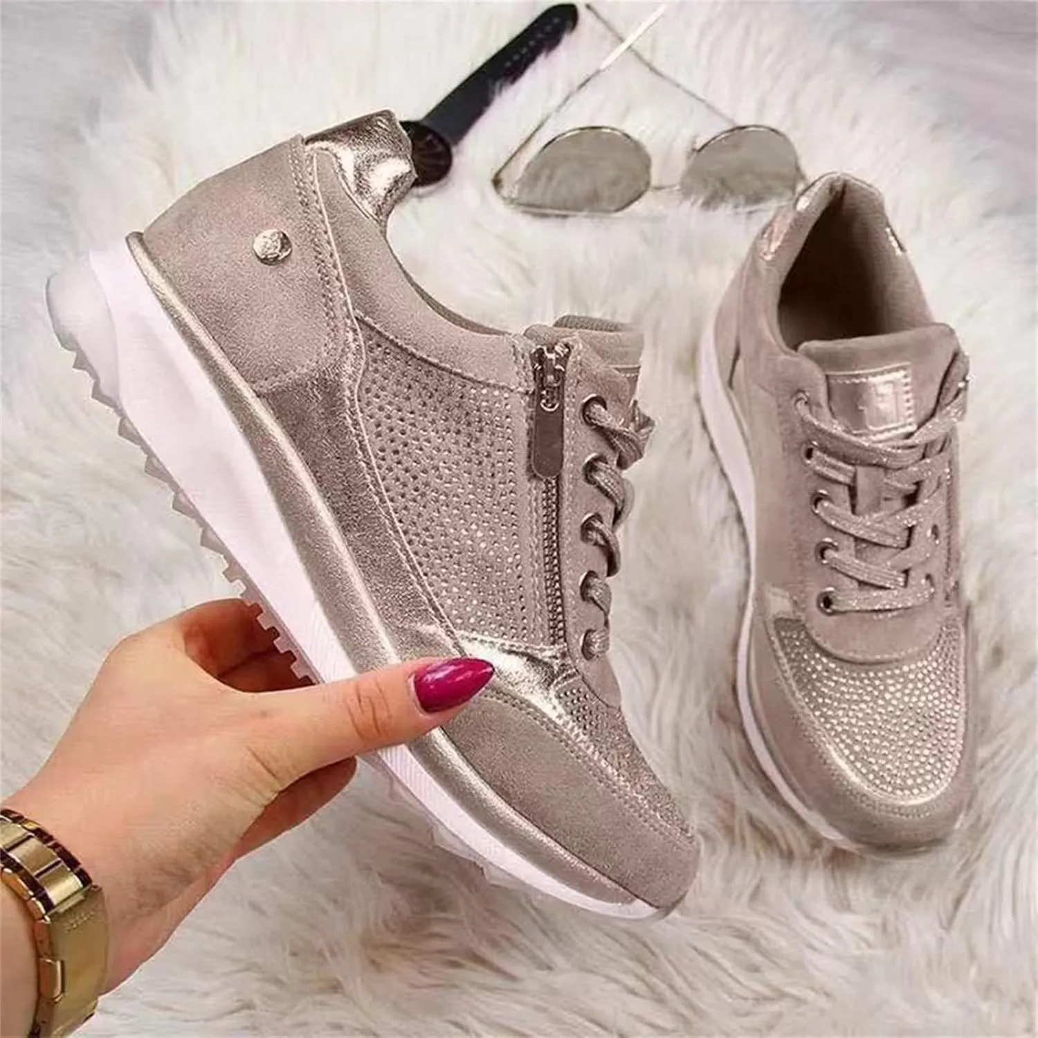 Ladmiple Sneakers For Women Walking Shoes Wide Width Slip On Loafers Comfort Fashion Dressy Casual Summer Glitter Shoes