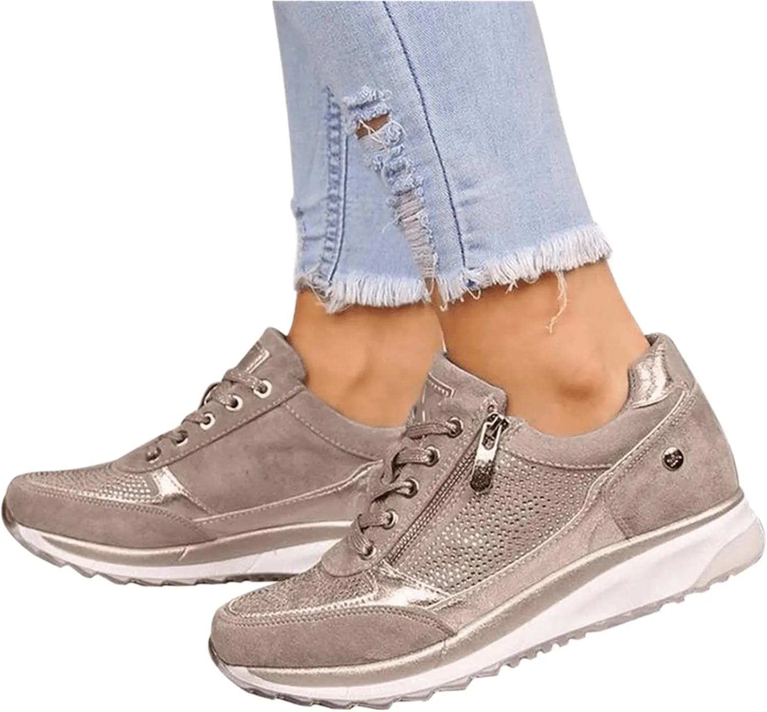 Ladmiple Sneakers For Women Walking Shoes Wide Width Slip On Loafers Comfort Fashion Dressy Casual Summer Glitter Shoes