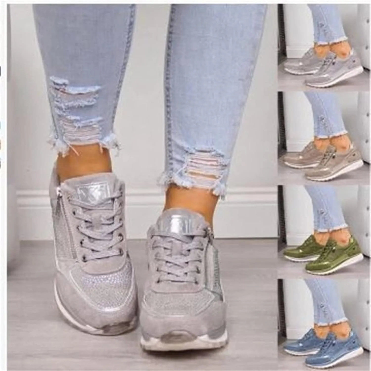 Ladmiple Sneakers For Women Walking Shoes Wide Width Slip On Loafers Comfort Fashion Dressy Casual Summer Glitter Shoes